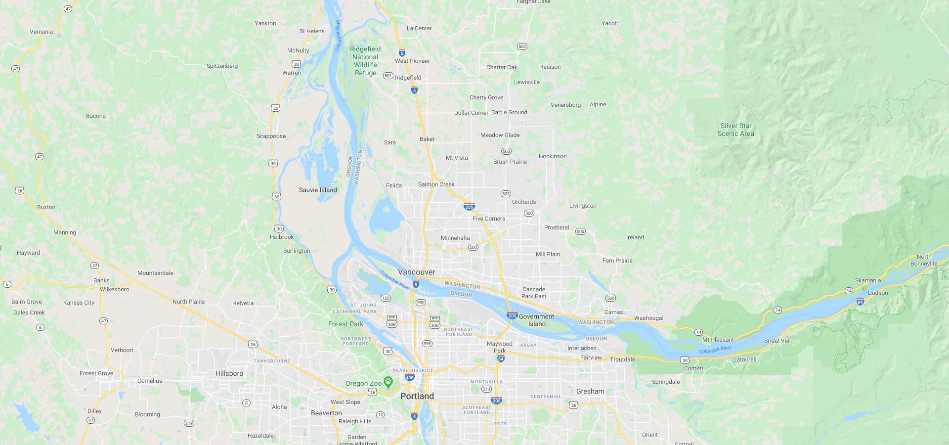 Vancouver, WA area map.